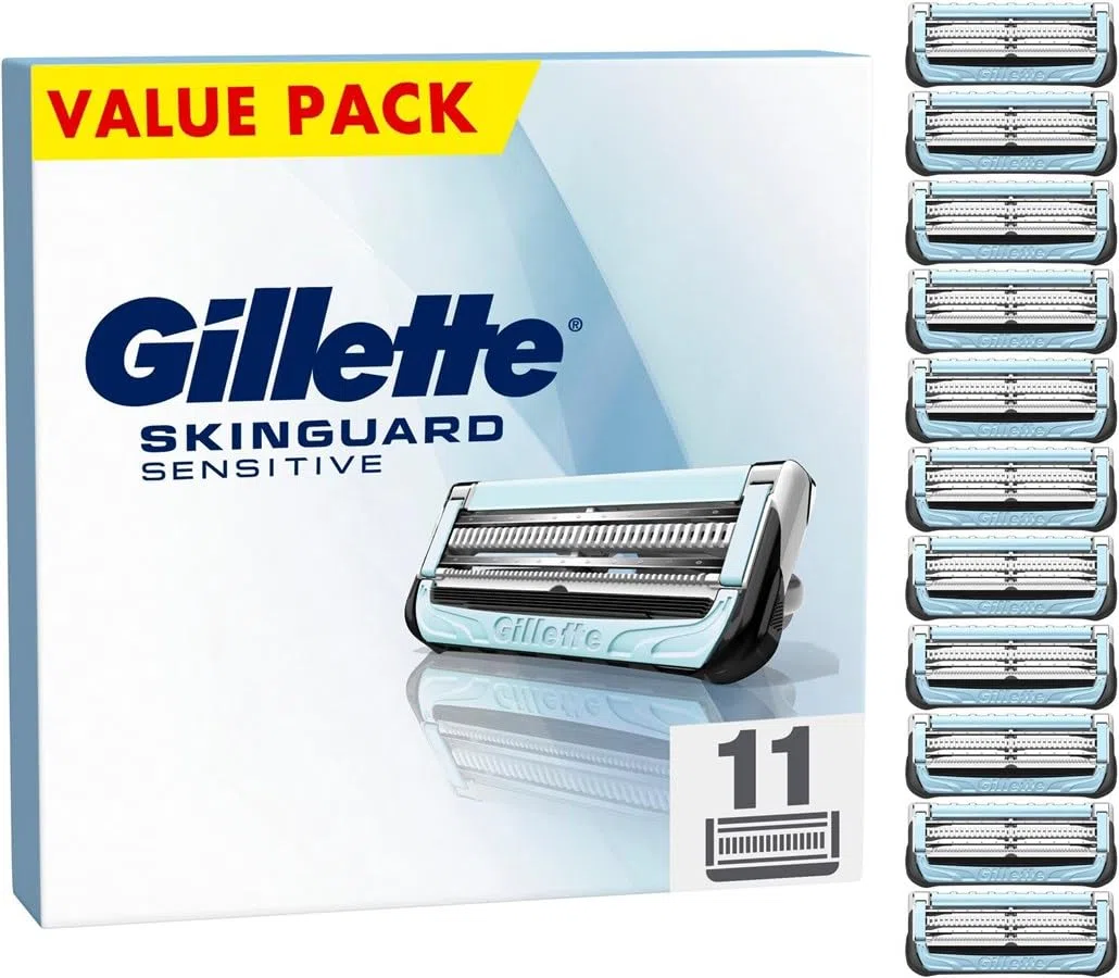 Gillette Skinguard Sensitive Lames De Recharges Pour Hommes, Pack De 11 Lames De Recharge, Bande Lubra Améliorée, Convient Aux Poignées Fusion | Rasoir humide pour homme, lames de rasoir pour homme, bande lubrifiante améliorée