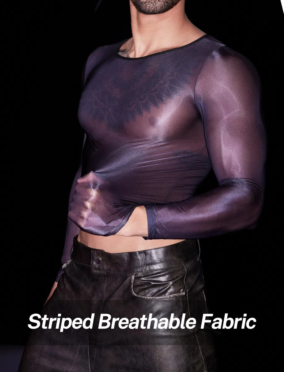 AIEOE Haut Transparent Homme T-Shirt Sexy en Maille Manches Longues sous-vêtement Respirant Clubwear Taille Unique S-M