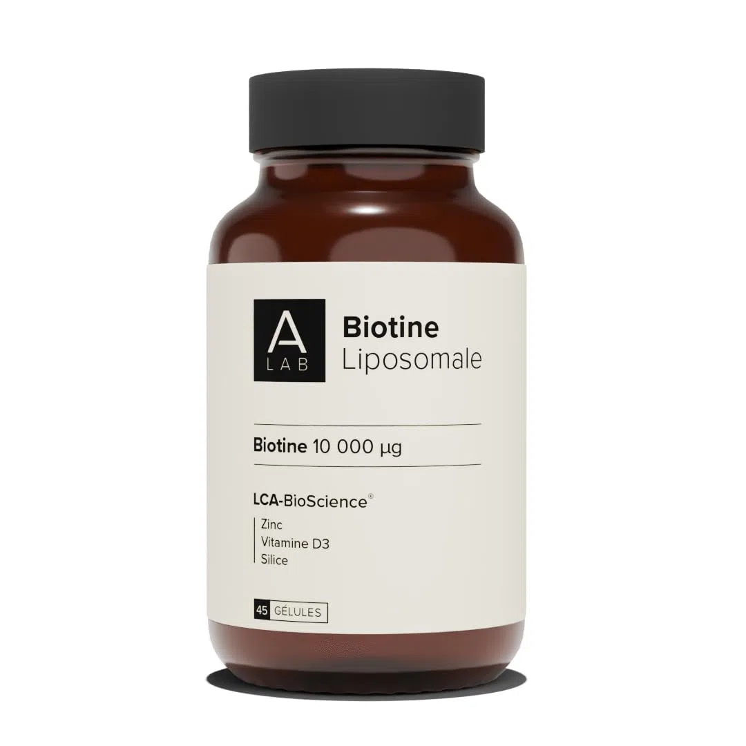 A-LAB Biotine Liposomale 10 000 µg - Pousse Cheveux & Ongles - Avec Zinc, Silice, Vitamine D3 - Assimilation Renforcée - 45 Jours