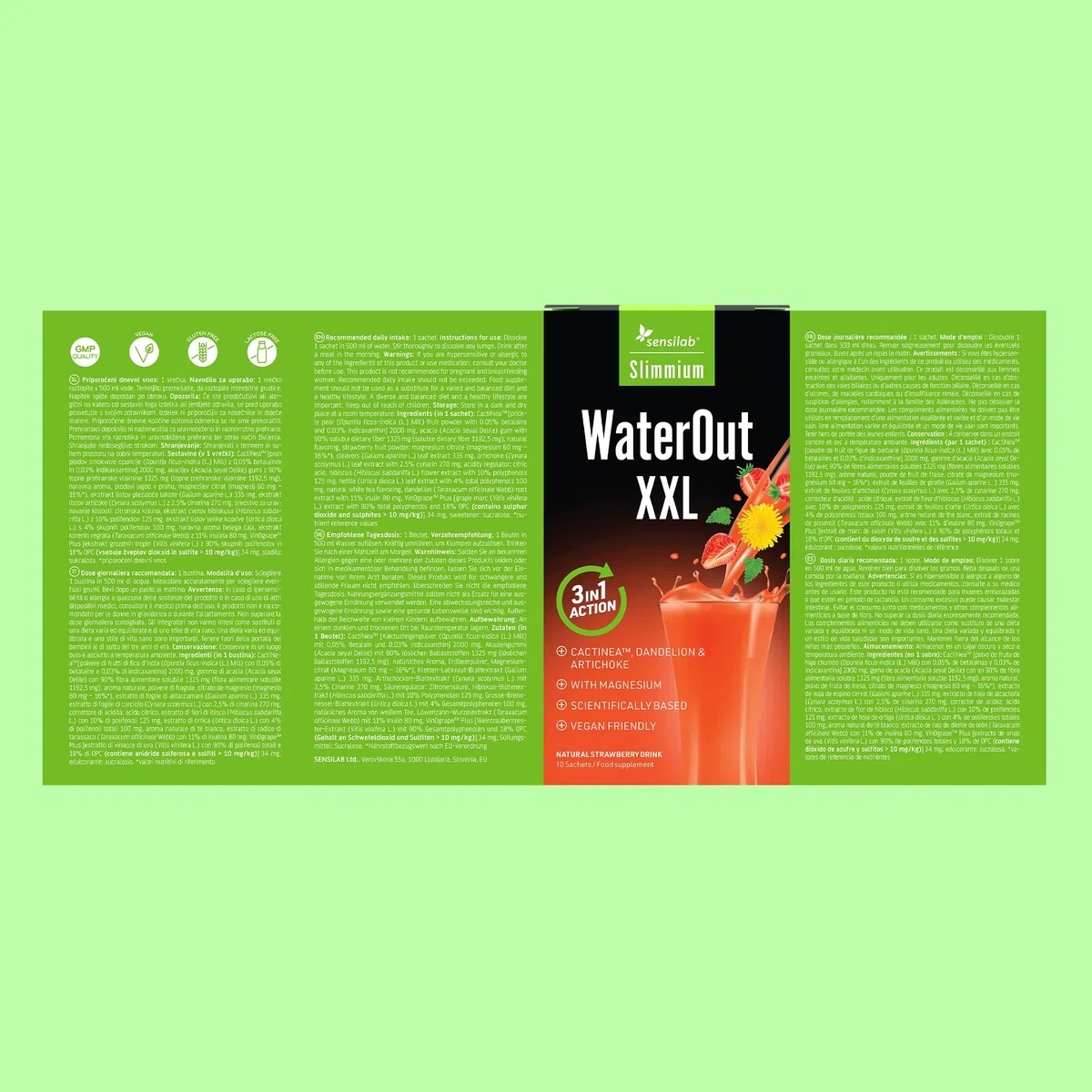 Sensilab Slimmium WaterOut XXL - Boisson au Persil et Pissenlit, 30 Sachets | Ortie, Artichaut, le Magnésium contribue à l'Équilibre Électrolytique, E-book Gratuit