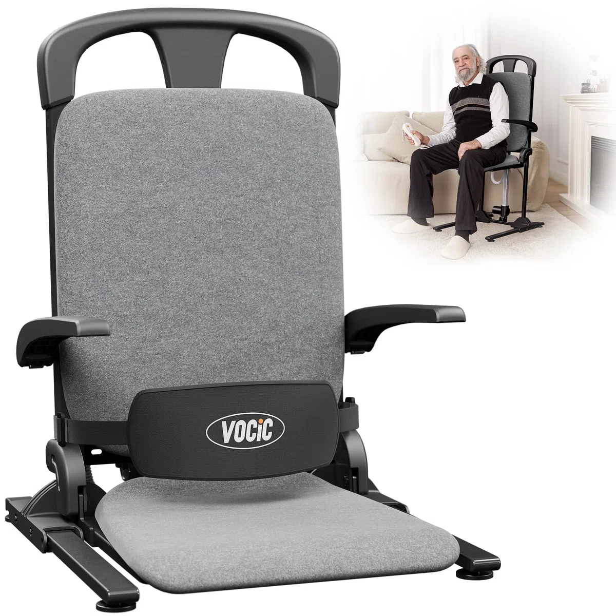 VOCIC AX15 Fauteuil releveur électrique 200 kg, Robuste et Pliable | Senior autonomie maison, aide relevage chute, transfert lit fauteuil roulant, cadre acier mousse mémoire cuir orange