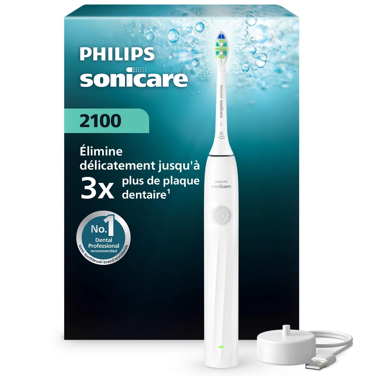 Philips Sonicare série 2100 – Brosse à dents électrique, brosse à dents sonique avec 2 niveaux d’intensité, EasyStart, SmarTimer, 14 jours d’autonomie, coloris blanc, modèle HX4021/01, [Nouveau]