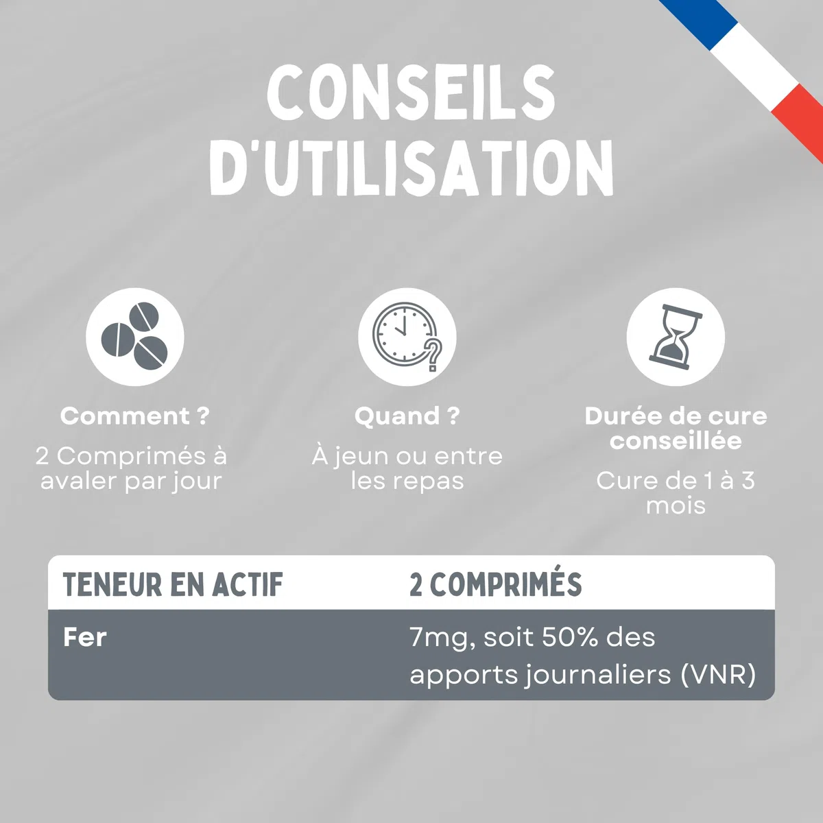 Fer Bio Vegan 7 mg - 90 Comprimés - Cure 45 Jours - Réduction de la Fatigue - Soutien Immunitaire - Fer Hautement Assimilable - Fabriqué en France