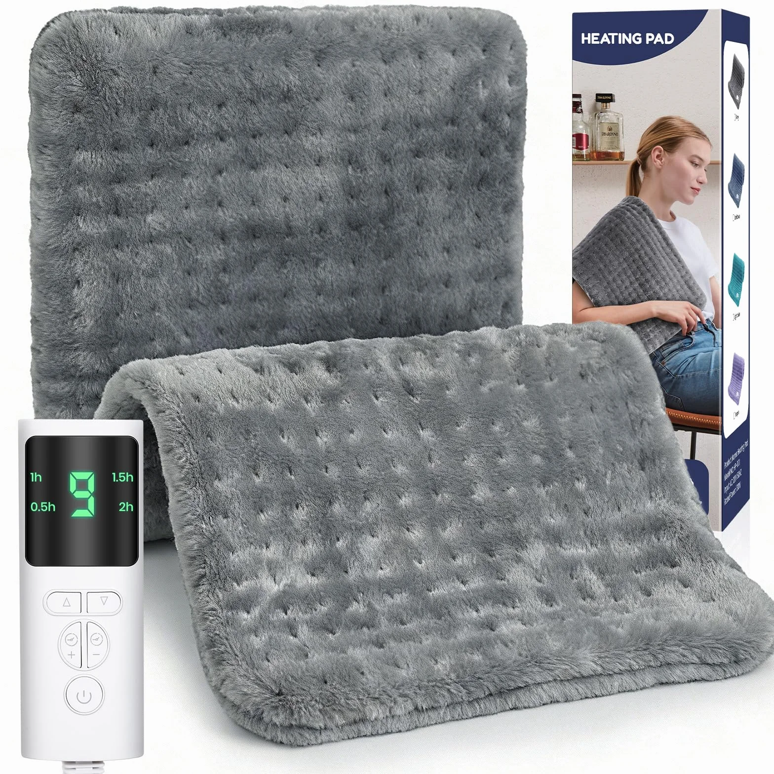 Coussin Chauffant, Coussin Chauffant Electrique avec 9 Température et 4 Minuterie Arrêt Automatique, Lavable en Machine, Couverture Chauffante Flanelle Douce pour Dos, Cou, Épaules, Abdomen-30x60cm