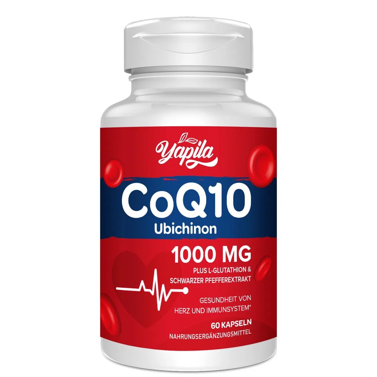CoQ10 avec L-Glutathion 1000mg Gélules - 100% Coenzyme Q10 Fermentée, Q10 Coenzyme Hautement Dosée, Antioxydant Co Enzyme Q 10, Sans Soja, Sans Gluten,Végétalien