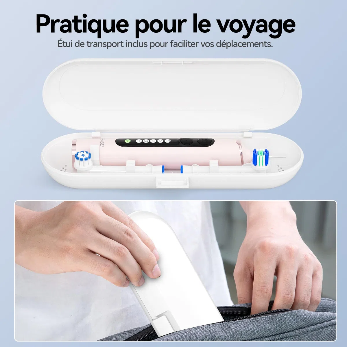 Seago Brosse à dents électrique rotative rechargeable, brosse à dent électrique avec étui voyage, 8 têtes pour familial, 5 modes, minuterie 2 min, étanche IPX7, SG2607, Rose