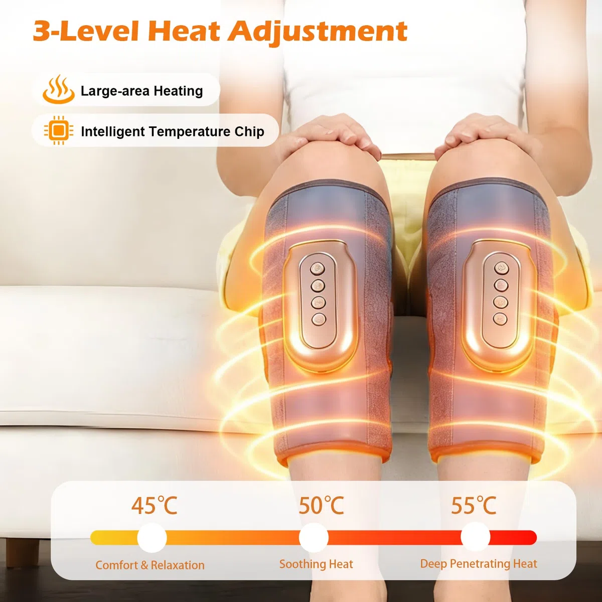 Masseur de mollet sans fil avec 3 niveaux de chauffage, 2 masseurs de jambes à compression d'air, 3 modes, 5 niveaux d'intensité, appareil de massage portable pour détendre les muscles des jambes