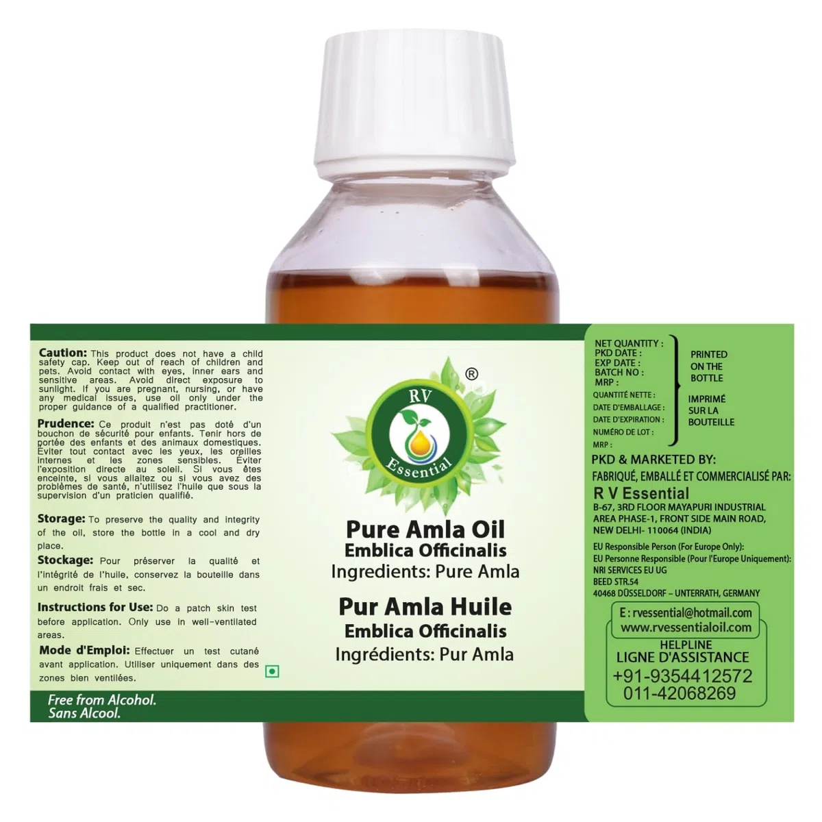 R V Essential Huile de Amla pur 100ml (3.38oz) - Emblica Officinalis (100% pur et Série d'herb rares naturelles) Pure Amla Oil