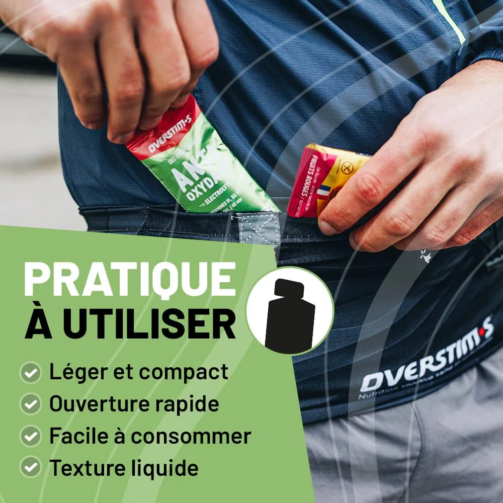 Overstim.s - Gel Antioxydant (10 sachets) - Gel énergétique pour le sport - Limite les crampes - Energie durable - Electrolytes (magnésium, sodium) - Réduit la fatigue - 100 kcal/gel - Pomme Verte