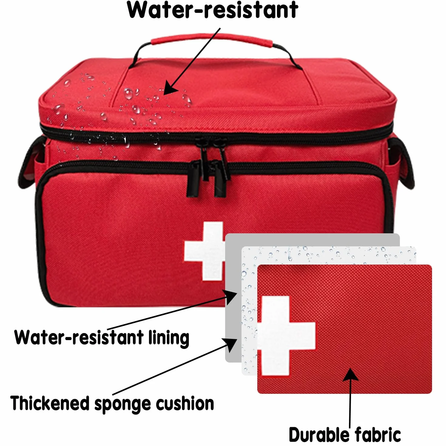 Boczif Trousse de Secours Vide Étanche, First Aid Kit Vide pour infirmière, Grande Sac de Médecine, Trousse de Secours Convient pour la Maison, Pharmacie, Voyage, Hôpital (Rouge)