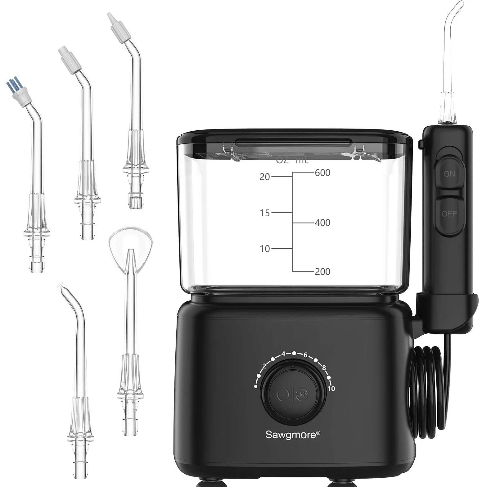 Sawgmore Hydropulseur dentaire électrique 10 niveaux de pression capacité de 600 ml irrigateur oral multifonctions 5 embouts pour la maison noir