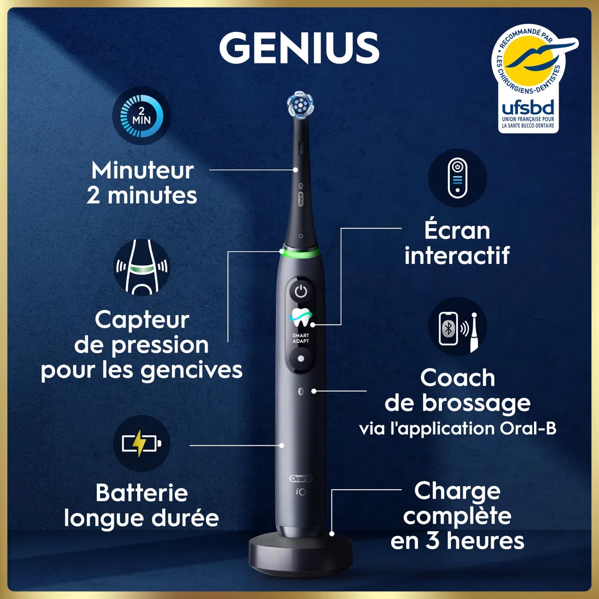 Oral-B Brosses à Dents Electriques iO 9 Duo, 4 Brossettes, Noire et Rose | 7 Modes de Brossage dont Blancheur, Soin Gencives, Charge Rapide de la Batterie, Capteur de Pression, Etui