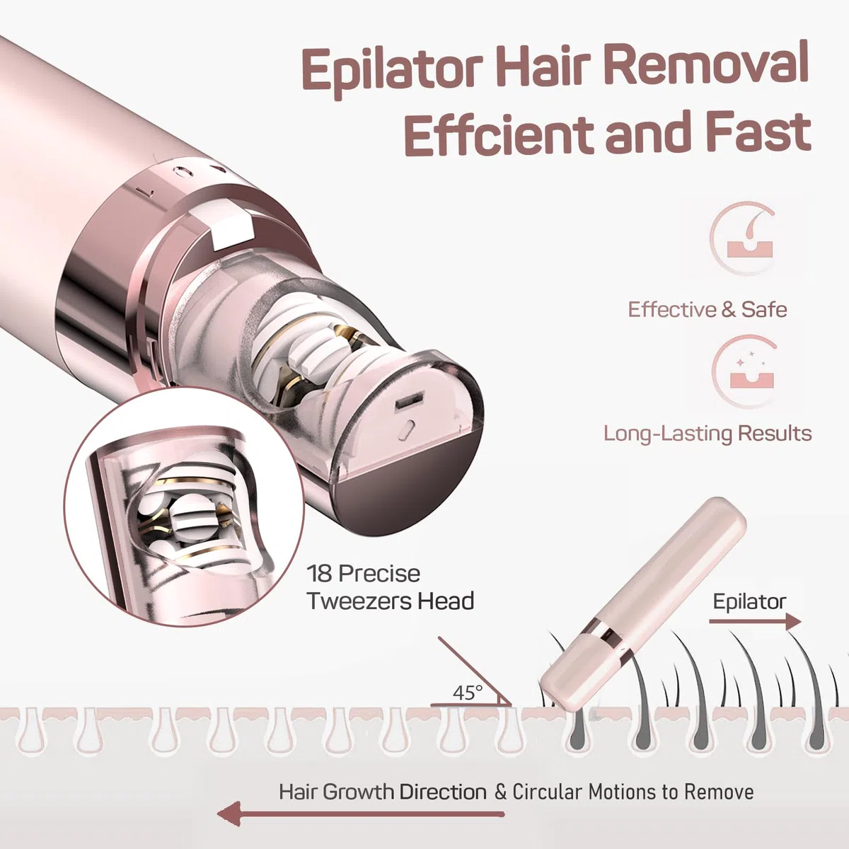 Gurelax Épilateur facial pour femme, alimenté par piles, lumière LED, épilation du visage pour femme, tête plaquée or 18 carats, pour tous les âges