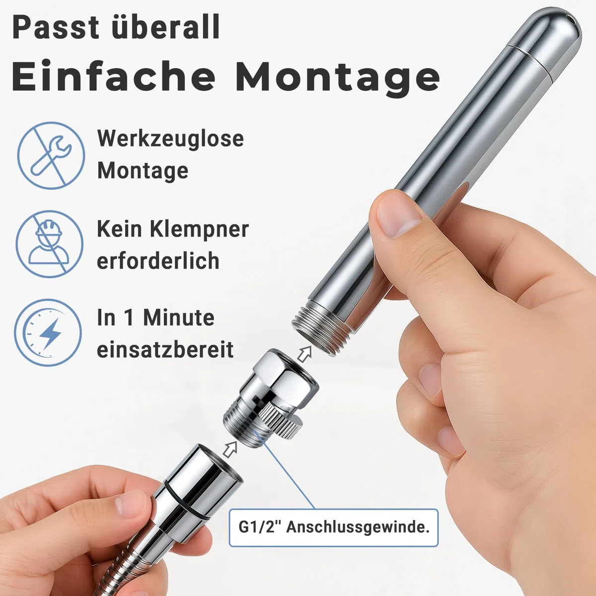 Ensemble de pommeau de douche en métal pour rinçage intestinal avec régulateur de débit – Système de douche unisexe pour les soins intimes pour homme et femme – Avec sac à main en velours comme
