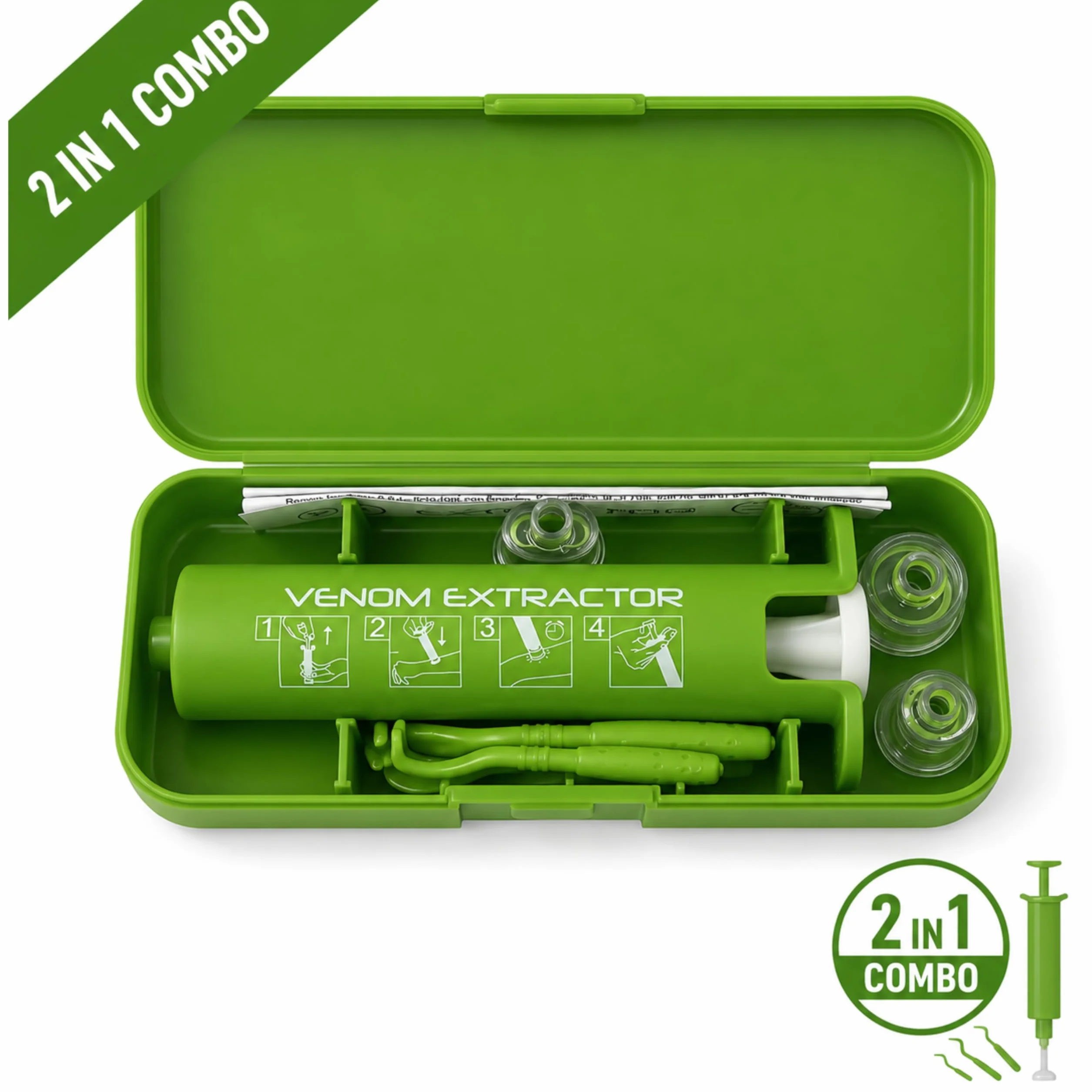 Kit 2 en 1 - Combo | Aspivenin + Tire Tique dans Un Seul Coffret | Extracteur de Venin | Crochet pour Enlever Les Tiques |