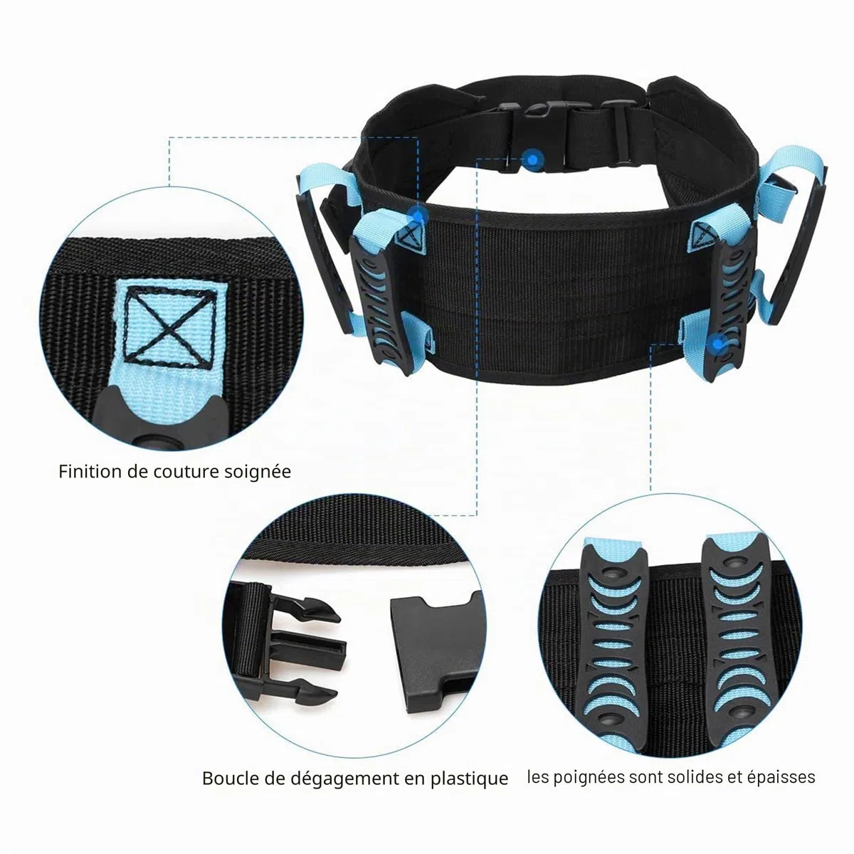TINAYAUE Ceinture de Gait avec poignées Personnes âgées Ceinture d'assistance Rembourrée Protection Sécurité Soulèvement du Patient Robuste avec Sangles pour Handicapés Personnes blessées