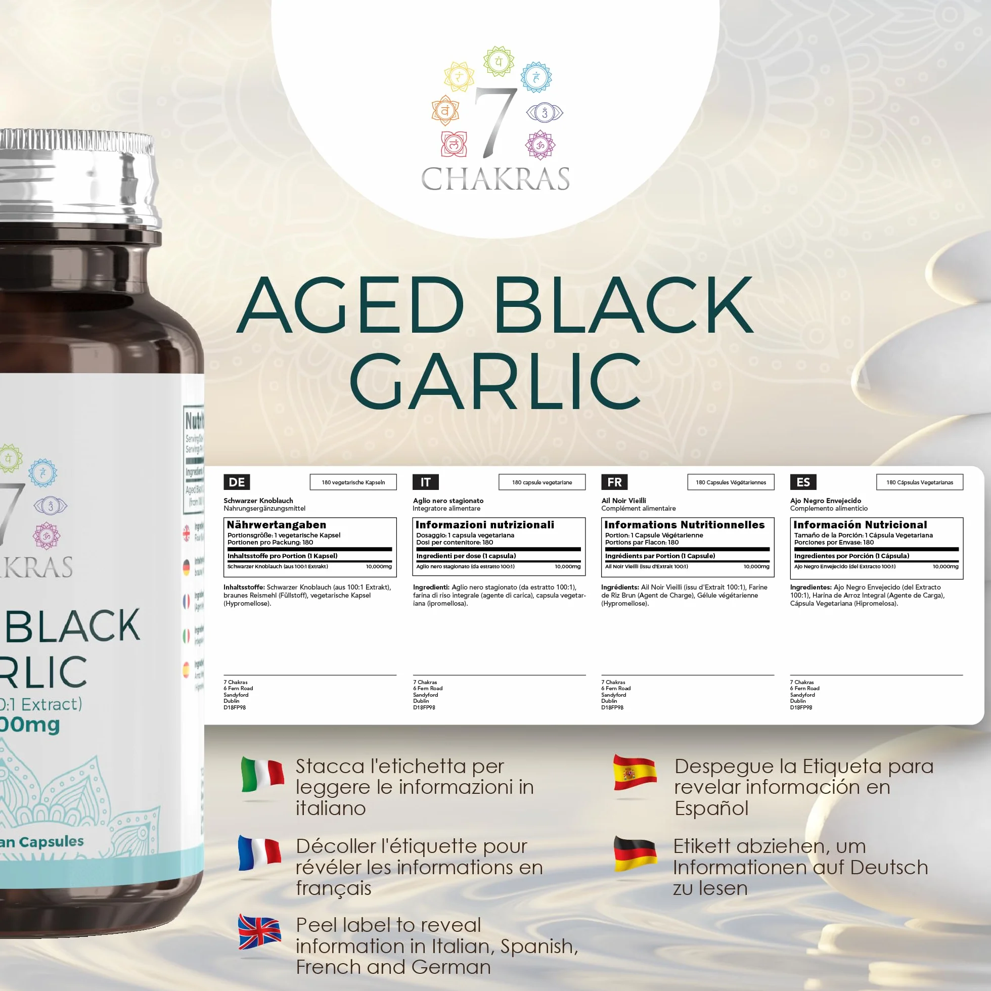 7C Ail Noir Vieilli | 180 Capsules d'ail Noir Inodore Haute Résistance - 10,000mg D'extrait D'ail par Capsule | Sans OGM, Sans Gluten et Sans Allergène | Fabriqué au RU