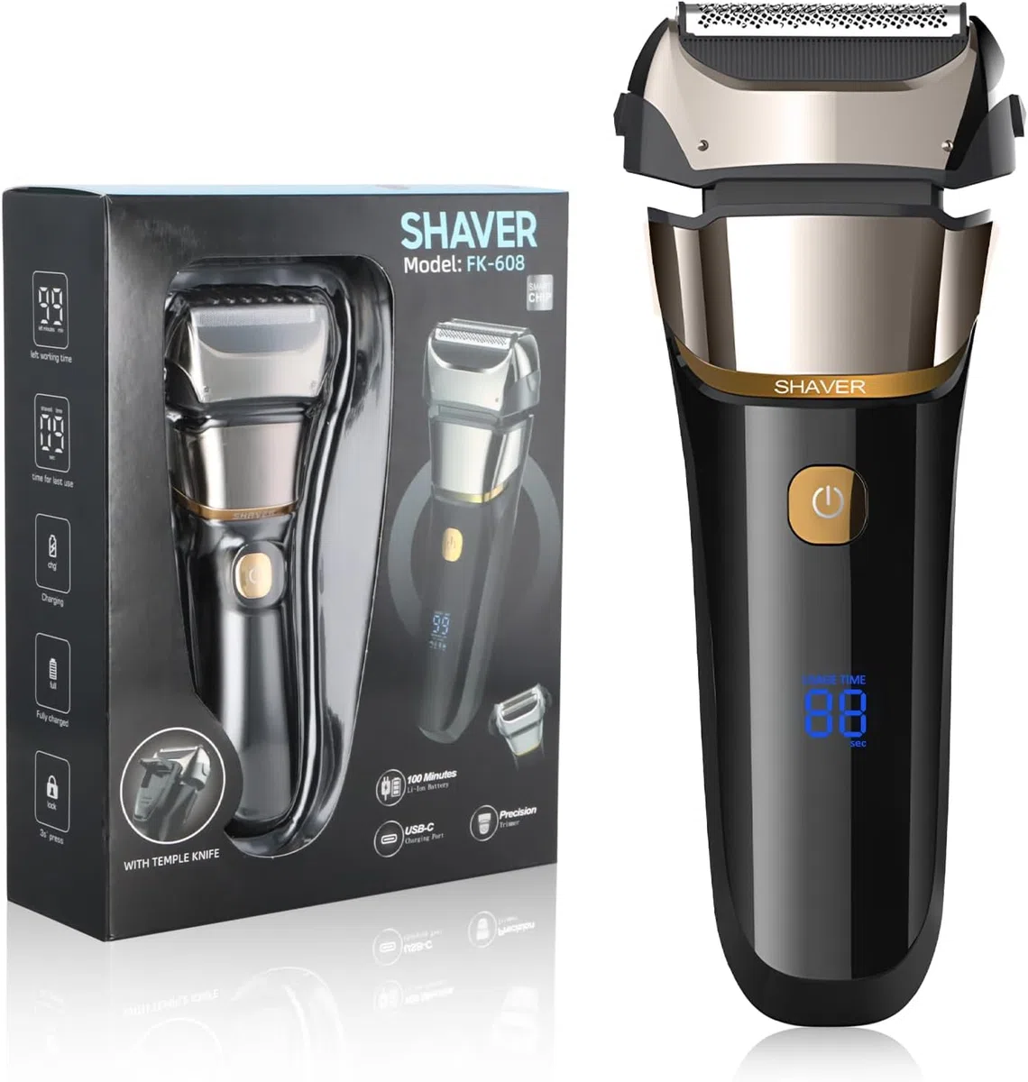 2 en 1 Rasoir Electriques Hommes, avec Écran LCD, Tondeuse Barbe, Rasoir Électrique Rechargeable pour Homme, Wet & Dry, Étanche, Rasage Précis et Doux, pour Soins Corps, Cheveux et Visage
