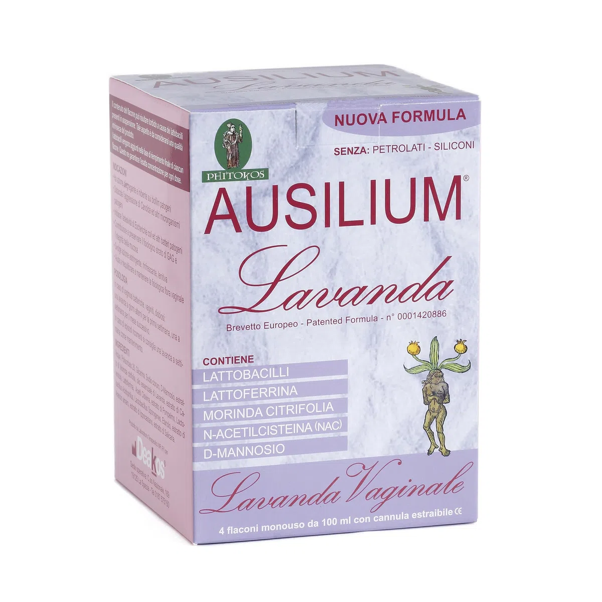 Deakos Ausilium Lavanda- Aide en cas de biofilms pathogènes, Vaginite, Vaginose- avec D-mannose-400 ml- 4 unidoses