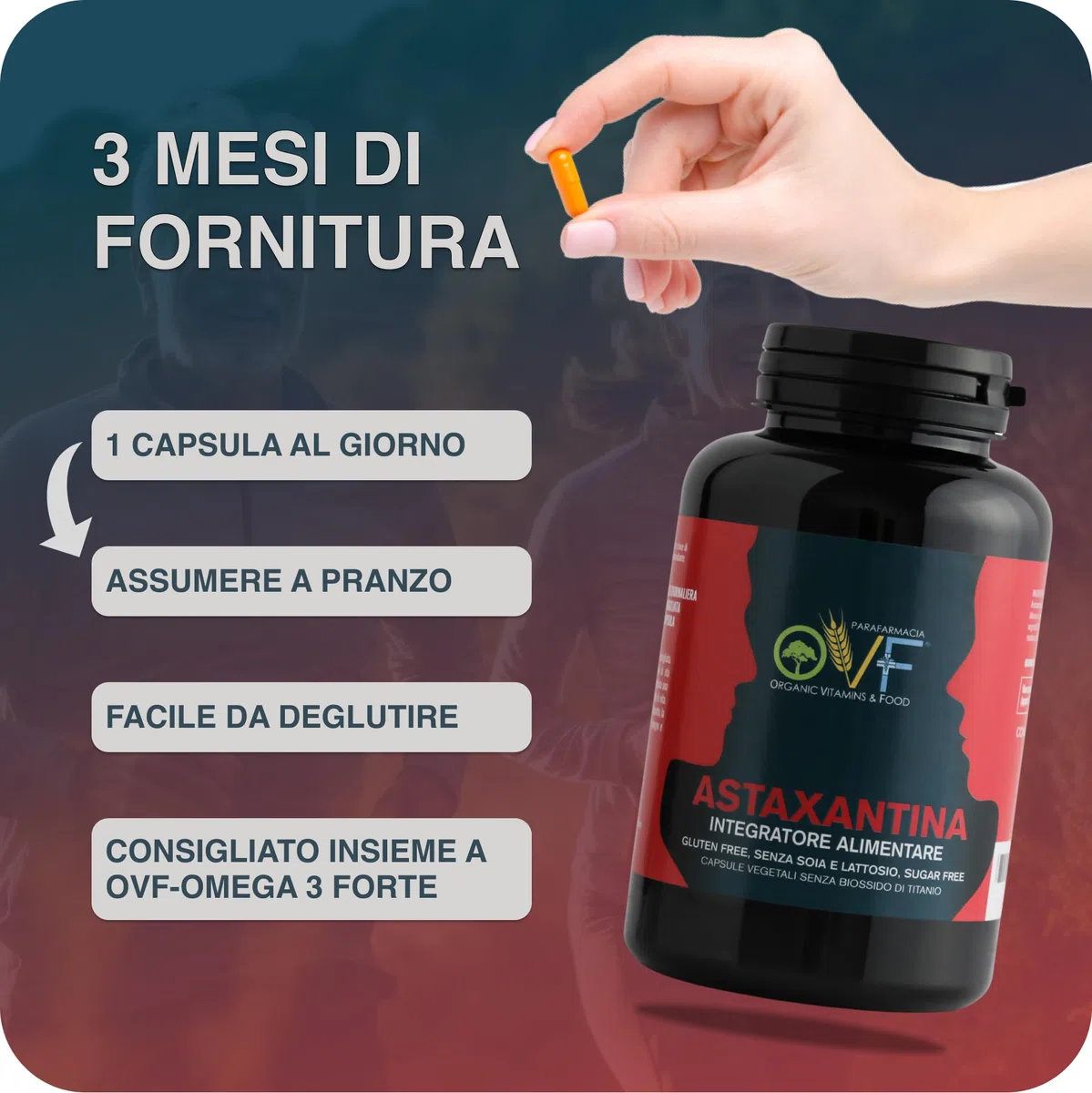 OVF, astaxanthine hautement dosée, 8 mg par capsule, antioxydant naturel de Haematococcus Pluvialis, végétalien et fabriqué en Italie, 90 gélules d'astaxanthine pendant 3 mois, protection contre le