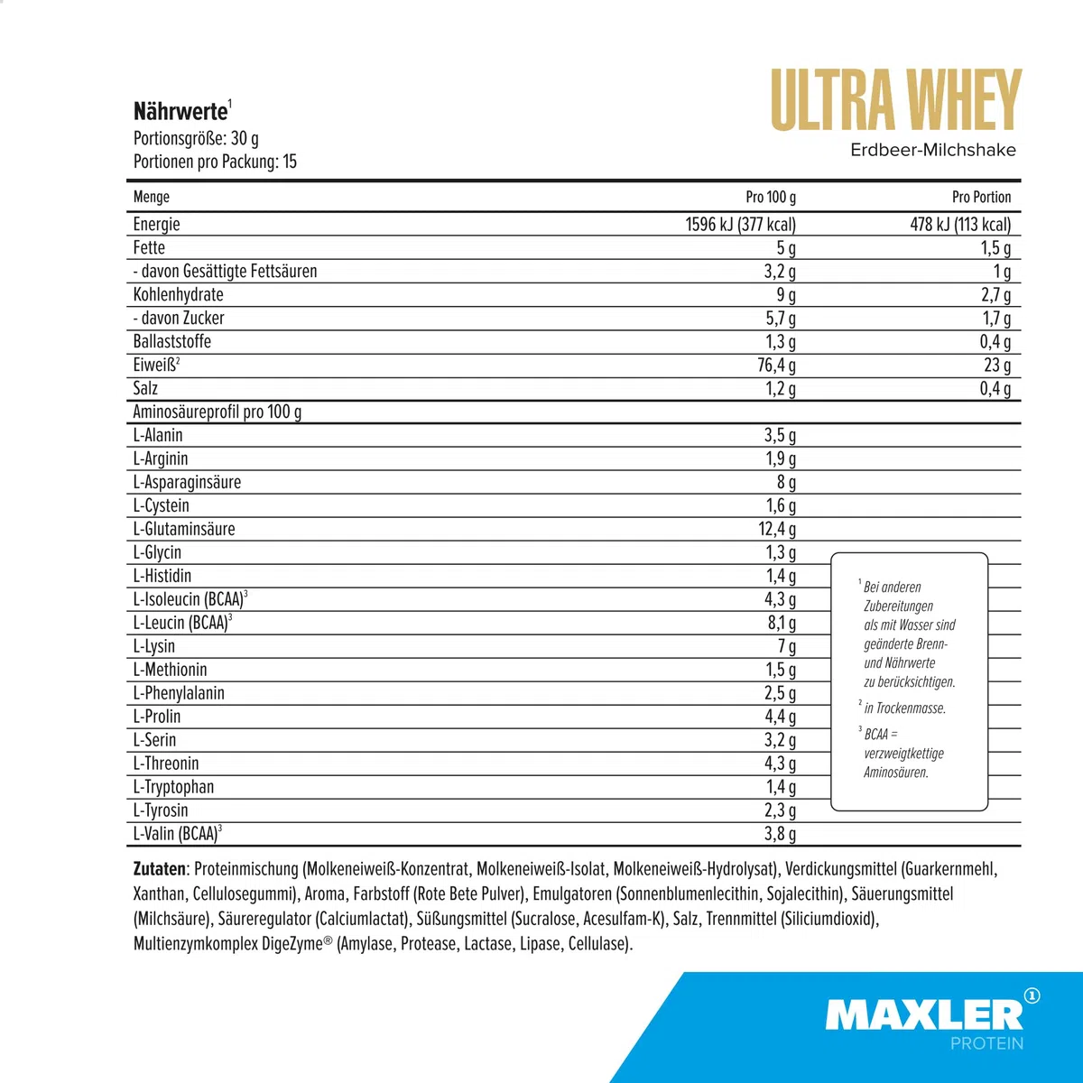 Maxler Ultra Whey Protein - Proteine Whey - Proteines musculation - Whey Isolate - Whey Protein Milkshake à la Fraise - 450g de proteine whey