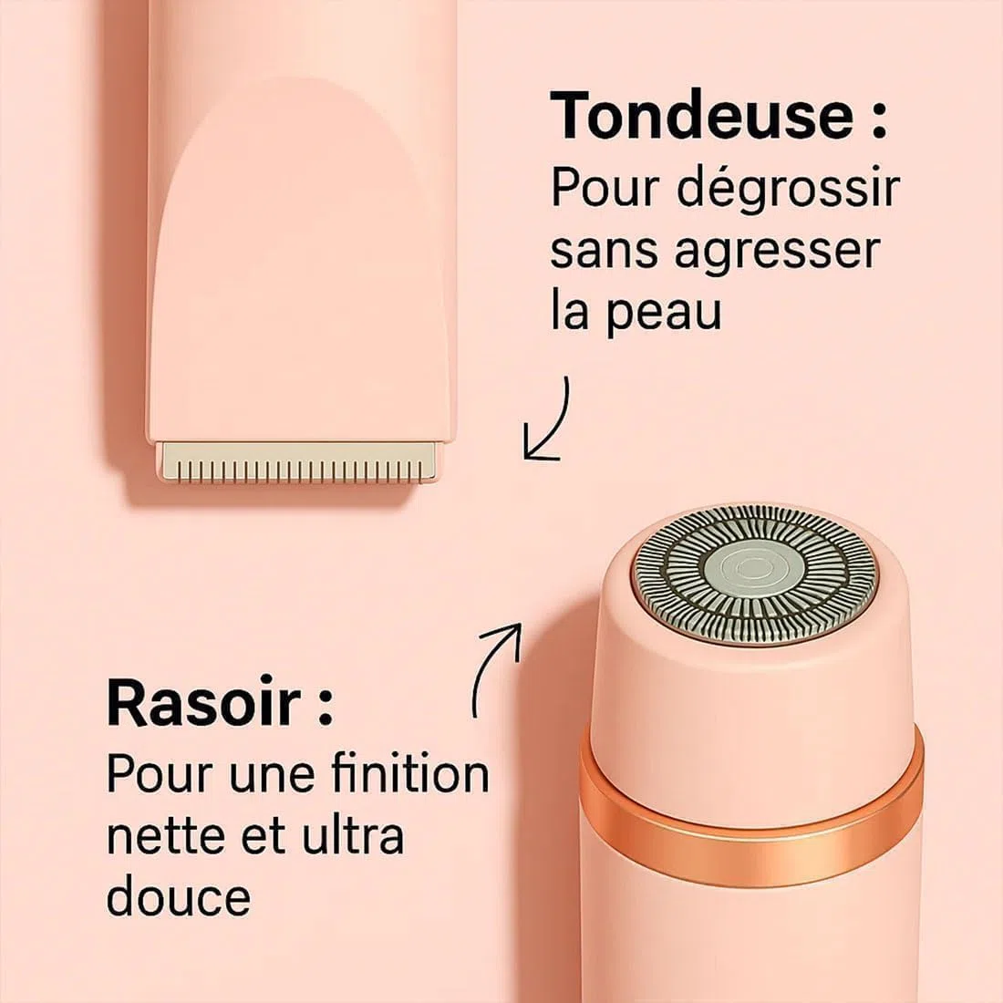 Rasoir Klyne Femme,Klyne Tondeuse Femme, Recharge USB, Étanche IPX7, Pour Bikini, Jambes, Aisselles et Nez (Rose)