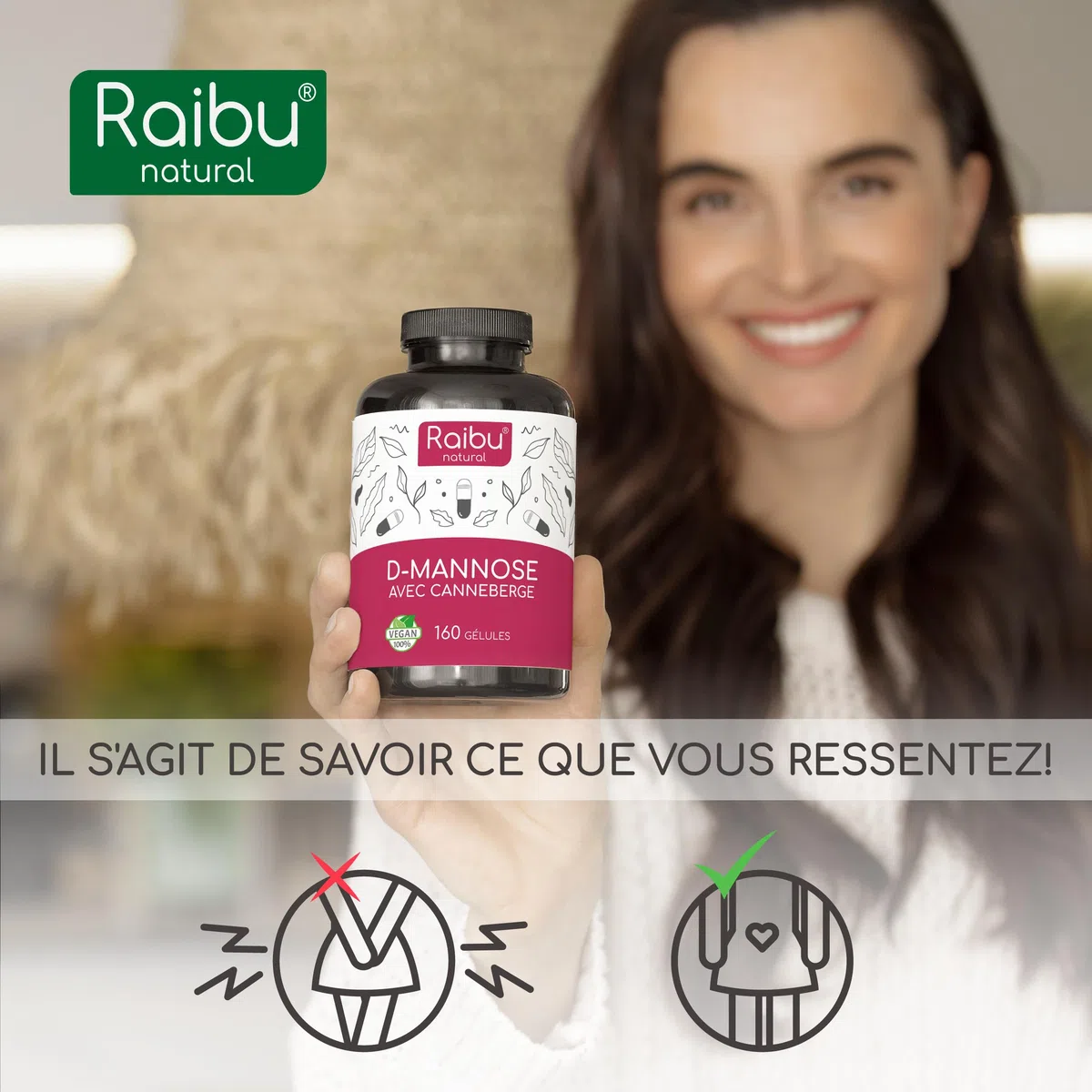 D-Mannose Raibu - Pur 2100 mg par Dose Quotidienne Fortement Dosée - Avec canneberge et vitamine C, 160 gélules - D Mannose Végan, sans additifs & hautement biodisponible - Testé en laboratoire