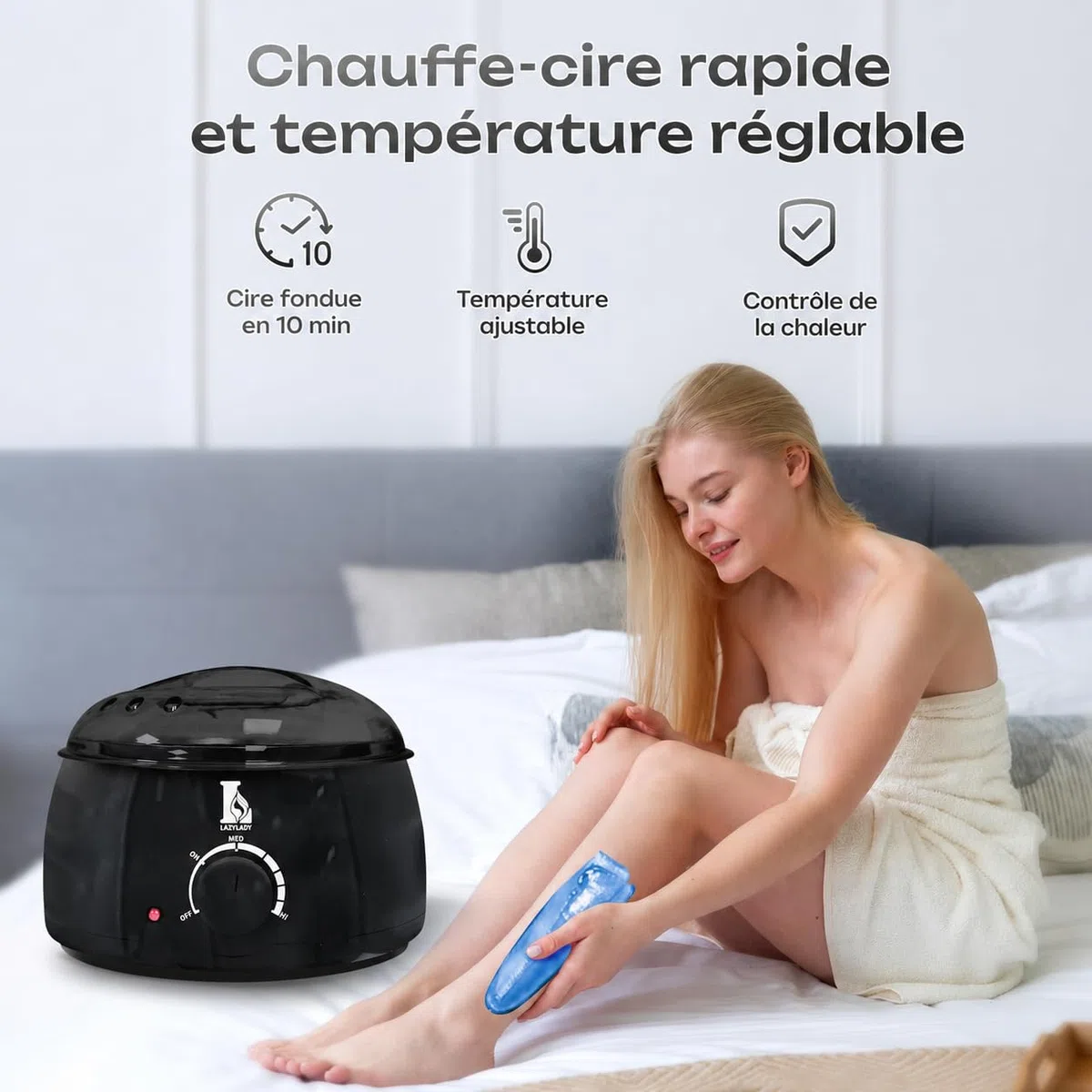 Chauffe Cire Épilation à la Maison, Appareil à Cire Chaude avec Température Réglable, Machine à Cire Compacte pour Visage, Petites Zones, Jambes, Aisselles et Maillot(noir)