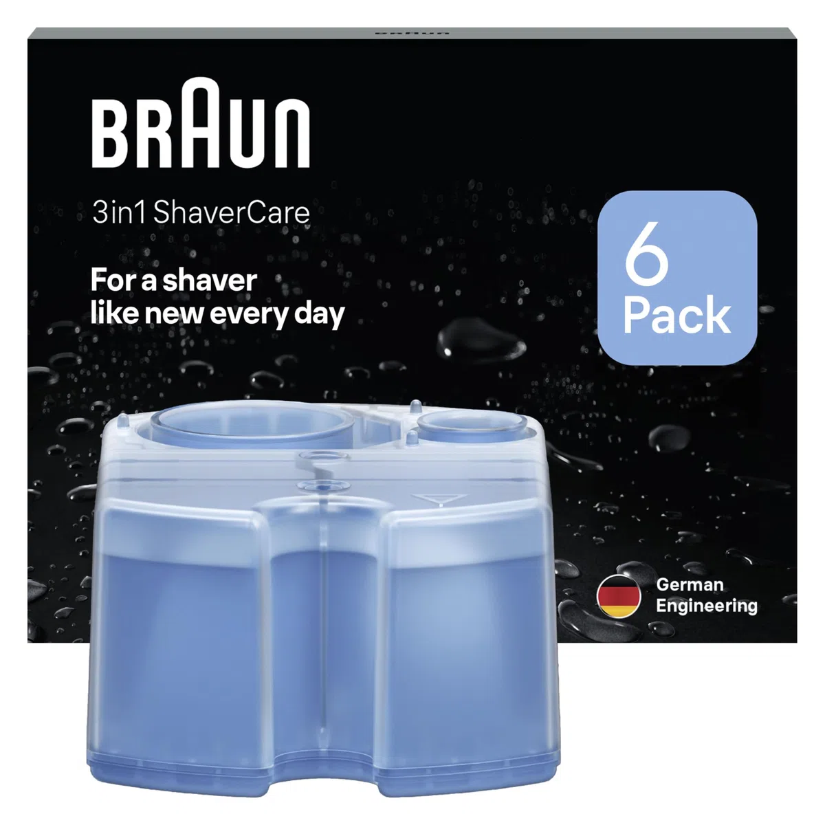 Braun 3in1 ShaverCare, Recharges 3-en-1, Originales, Pour Station SmartCare, Nettoie 10x Mieux Que L’eau, Formule Avec Un Parfum Frais De Citron, Pour Un Nettoyage Hygiénique Des Rasoirs, Pack De 6