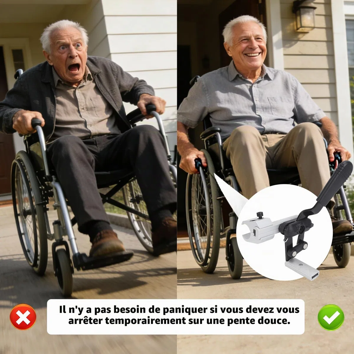Frein de Stationnement pour Fauteuil Roulant - Pièce de Rechange - Frein à Main - Accessoire pour Fauteuil Roulant (Droite)