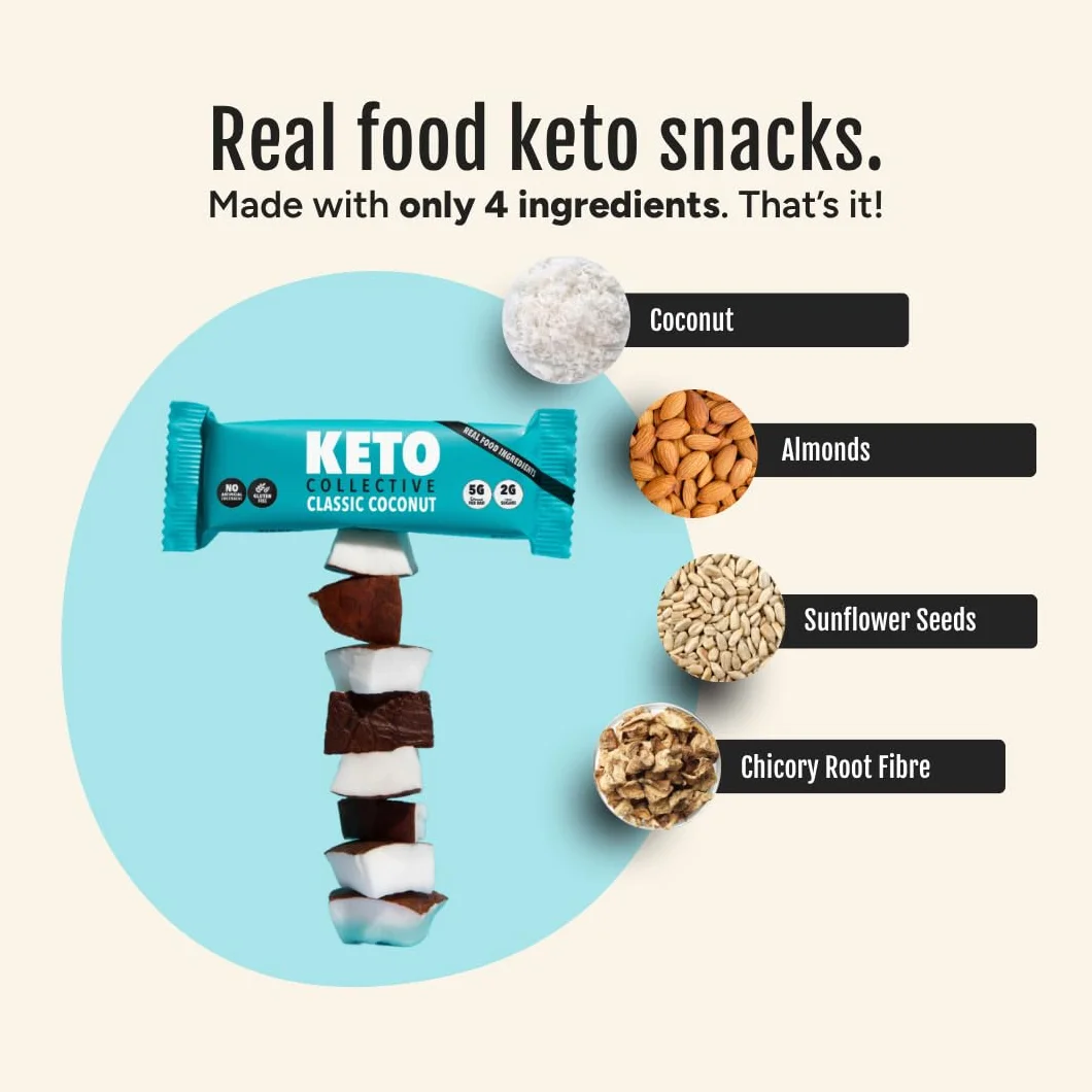 Keto Collective Barres Keto - NOUVELLE RECETTE - 15x40g | 3g de Glucides Nets | Snacks Cetogene | Haute en Fibres | Ingrédients Naturels | Snacks Keto | Sans Gluten | Vegan