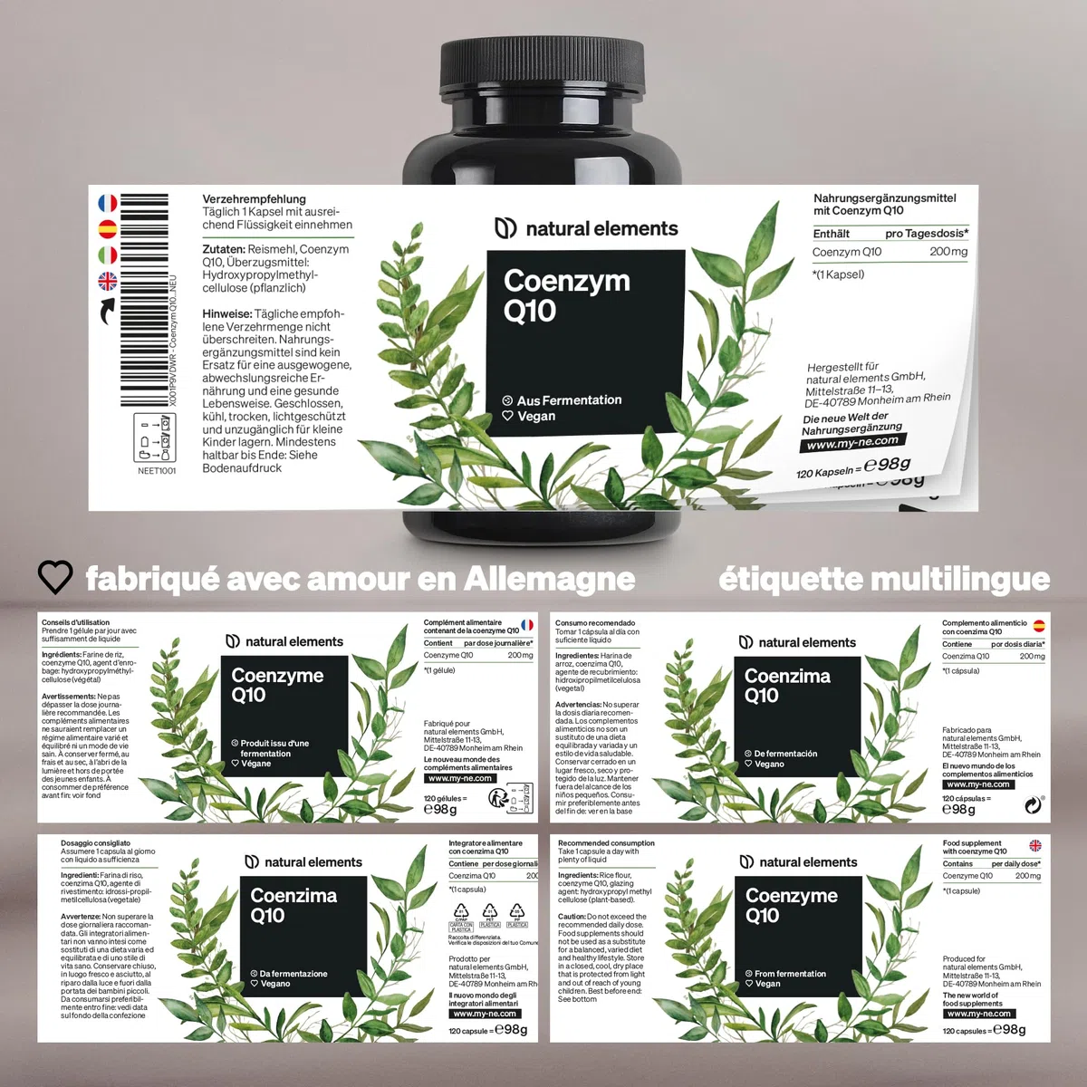 Coenzyme Q10 – 200 mg par gélule – 120 gélules véganes – couverture de 4 mois – Q10 premium issu de la fermentation de maïs – hautement dosé, fabriqué et contrôlé en laboratoire en Allemagne
