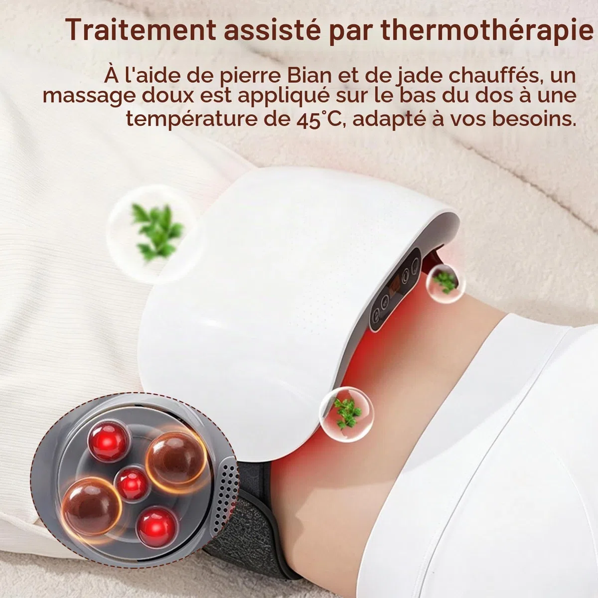Masseur Abdominal, Masseur Rechargeable de 2000 mAh avec Deux Disques et Têtes de Massage en Pierre Bian Appareil de Massage Abdominal avec 3 Niveaux D'intensité pour Abdomen Taille Hanches et Jambes