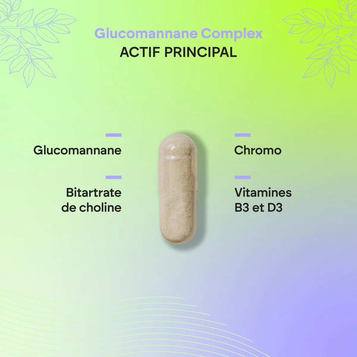 Konjac Glucomannane 3000mg Contribue à la Perte de Poids Dans Régime Hypocalorique - Bitartrate de Choline + Picolinate de Chrome Vitamines B3 D3-120 Gélules Végétales Glucomannan Complex Nutralie