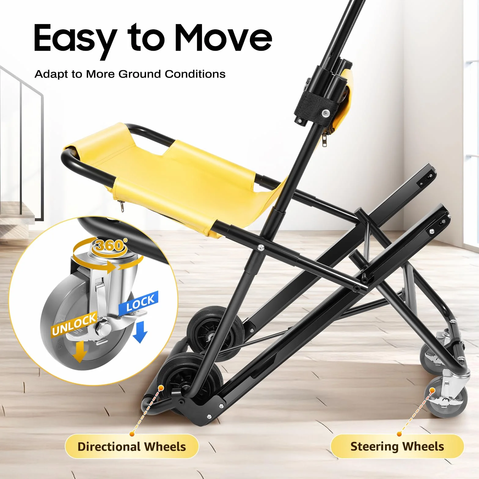Manueller Lift Chaise d'escalier pliante pour évacuation, 350 lb, fauteuil roulant, transport pliable, utilisation dans les opérations de pompiers, installations sportives