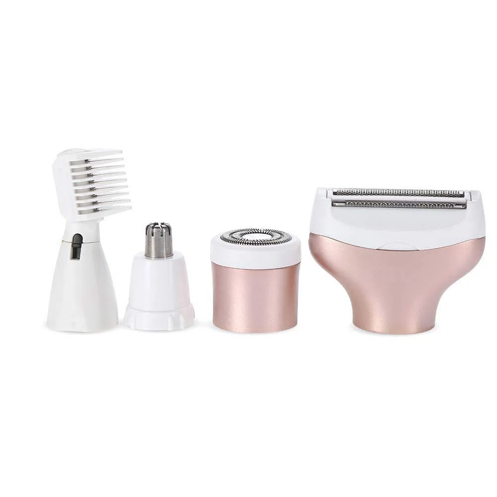 Rasoirs électriques pour Femmes, Rasoir électrique 4 en 1 pour Femmes, Tondeuse Bikini pour Femmes avec Têtes Rotatives pour Usage Facial et Nasal (Or Rose)
