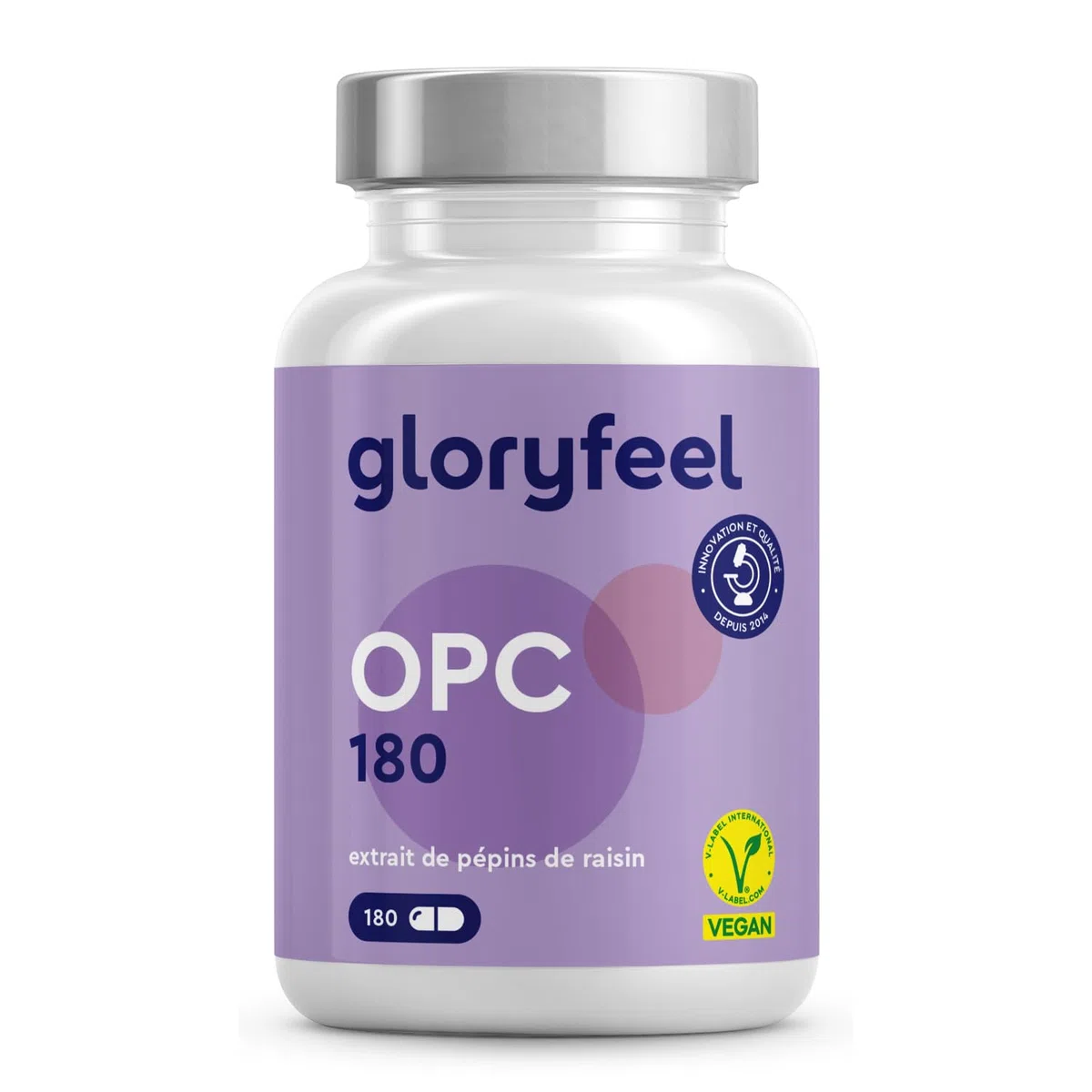 OPC 95% Extrait de Pépins de Raisin Resvératrol + Vitamine C, 1052mg d'OPC pur issu de Raisins Français - 180 Capsules Végétaliennes, Antioxydant Puissant, Proanthocyanidine Oligomérique