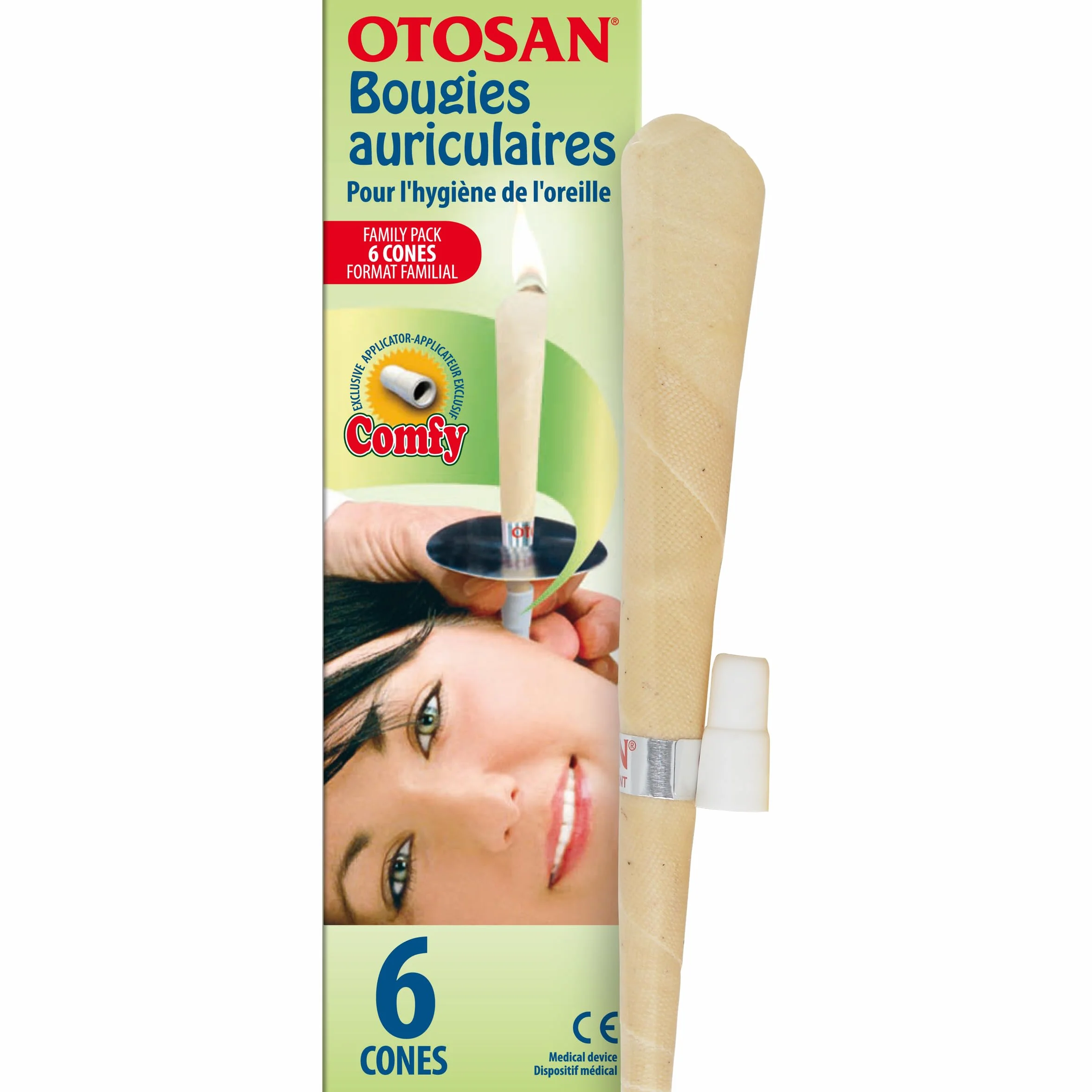 Otosan Bougie Auriculaire – Pour l'Hygiène de l'Oreille, Elimine le Cérumen – Cire d'Abeille et Propolis – Confortable, Sûr Avec Applicateur Comfy – Dispositif Médical Certifié CE – 6 Bougies