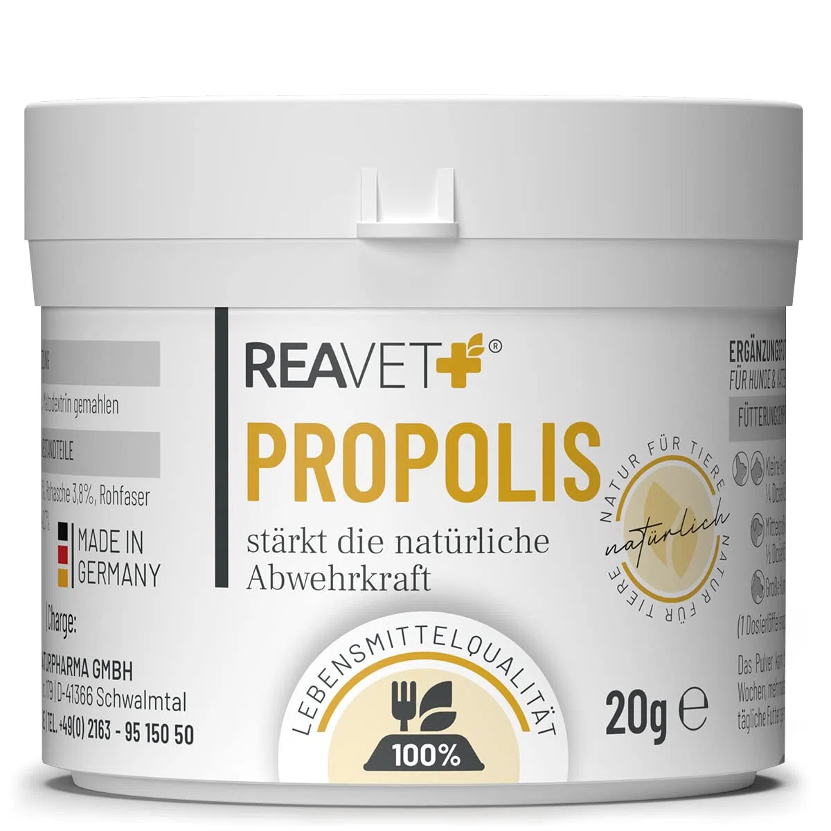 Poudre de Propolis REAVET pour Chiens et Chats 20g - de qualité Alimentaire, Soutien Naturel du système immunitaire et de la Peau Vitale grâce au Pouvoir de la Nature