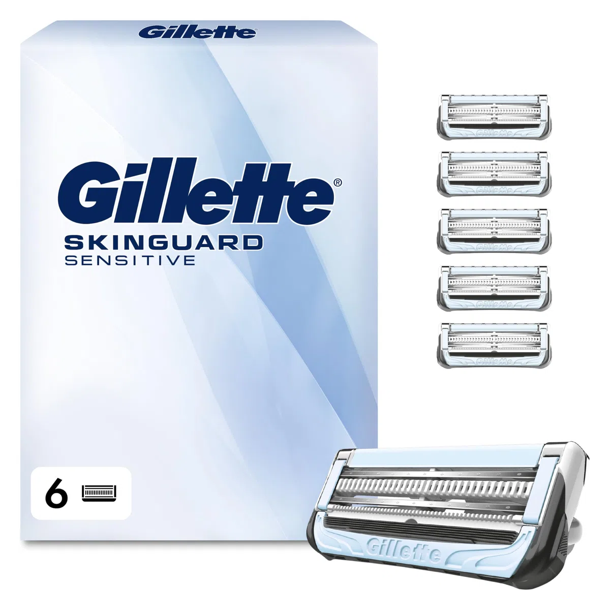 Gillette Lames De Rechange SkinGuard, Pack De 6 Cartouches De Lames De Rasoir Homme, Conçues pour Un Rasage De La Peau Sensible, Compatibles Aussi avec Manches Fusion Et ProGlide