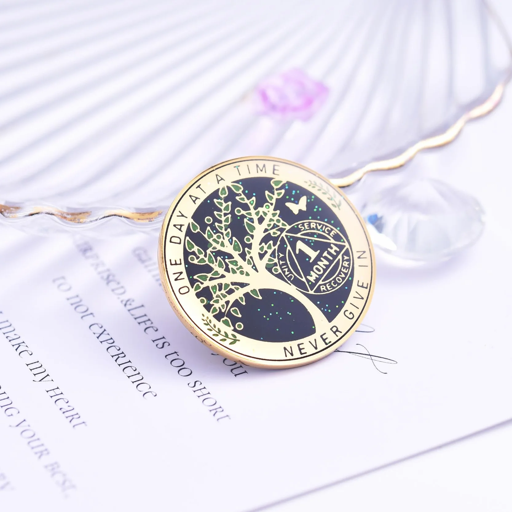 Pièce de monnaie de sobriété d'un mois - Jetons AA et médaillons - Arbre de vie - Jeton de 30 jours - Cadeau d'anniversaire de sobriété pour homme et femme - Cadeaux alcooliques anonymes
