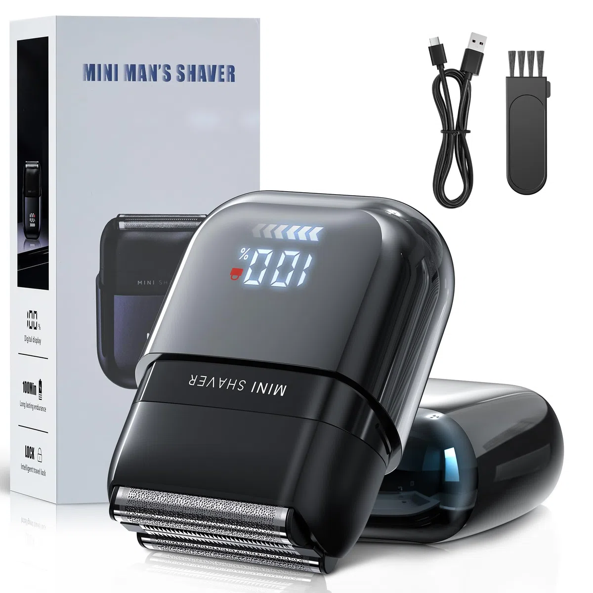 Mini Rasoir Électriques pour Hommes avec Affichage LED, Rasoir Électrique Étanche IPX7, Mini Rasoir Portable Silencieux et Lavable, Rasoir Homme
