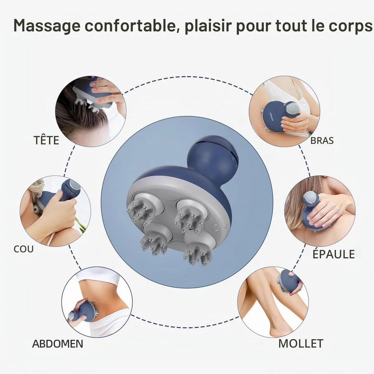 cotsoco Masseur électrique pour cuir chevelu - Étanche - 4 têtes - 84 nœuds - Pour la croissance des cheveux et le relâchement du stress - Bleu