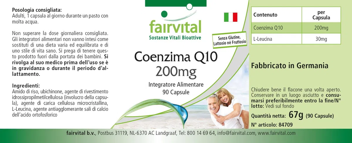 fairvital Coenzyme Q10 200mg, 90 gélules, HAUTEMENT DOSÉ, gélules de CoQ10 ubiquinone, VÉGÉTALIEN