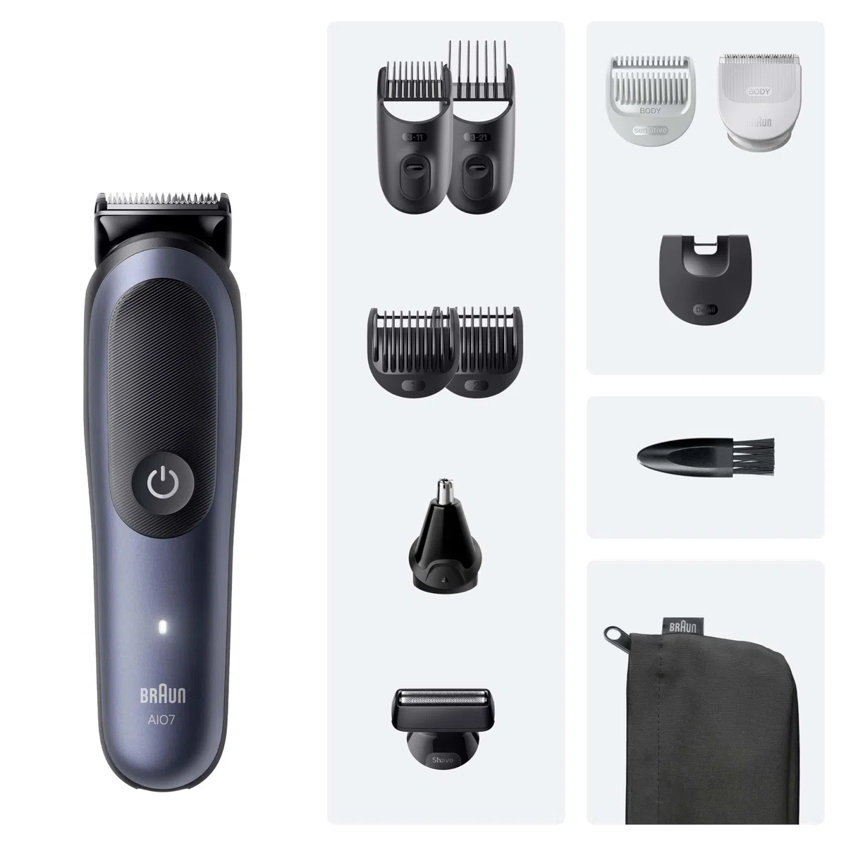 Braun Soin corporel multifonction Series 7 11 en 1 ProBlade et AutoSense, 120 min, SkinGuard et ombrage de la barbe, AquaGrip pour utilisation sous l'eau, AIO7540, bleu