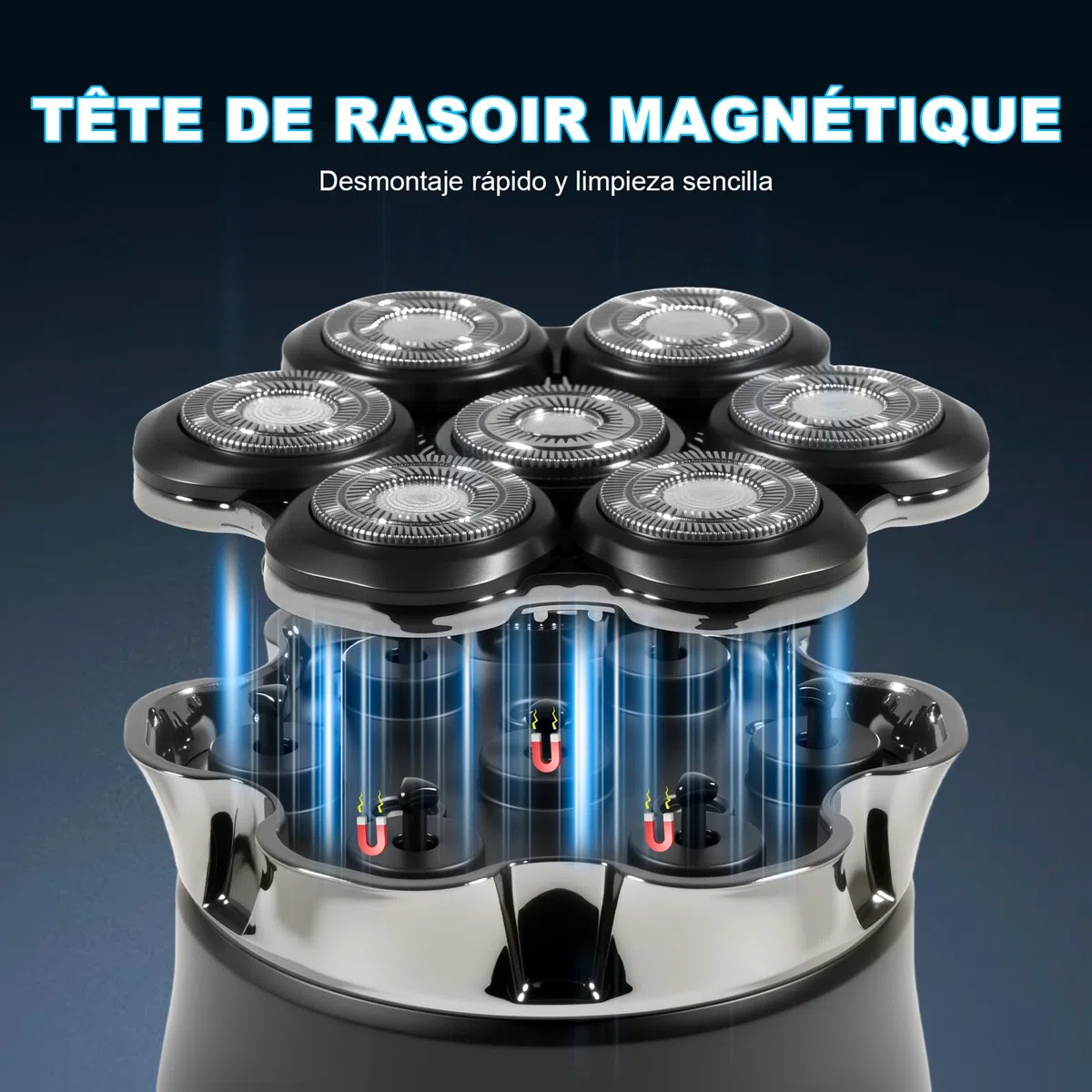 Carehabi Rasoir de Tête Chauve electriques pour Homme, IPX6 Étanche, Rechargeable, Interface Type-C, Tête Flottante Magnétique 7D, Nettoyage Facile, Autonomie de la Batterie Jusqu'à 120 Minutes