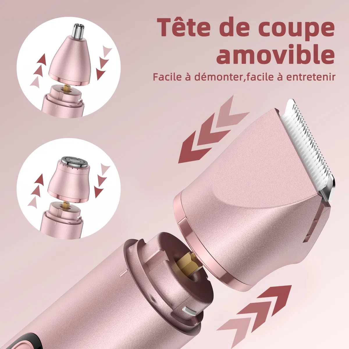Rasoir Électrique Femme 3 en 1 pour le Corps, le Pubis et le Nez Utilisation Humide et Sèche Tondeuse Rechargeable