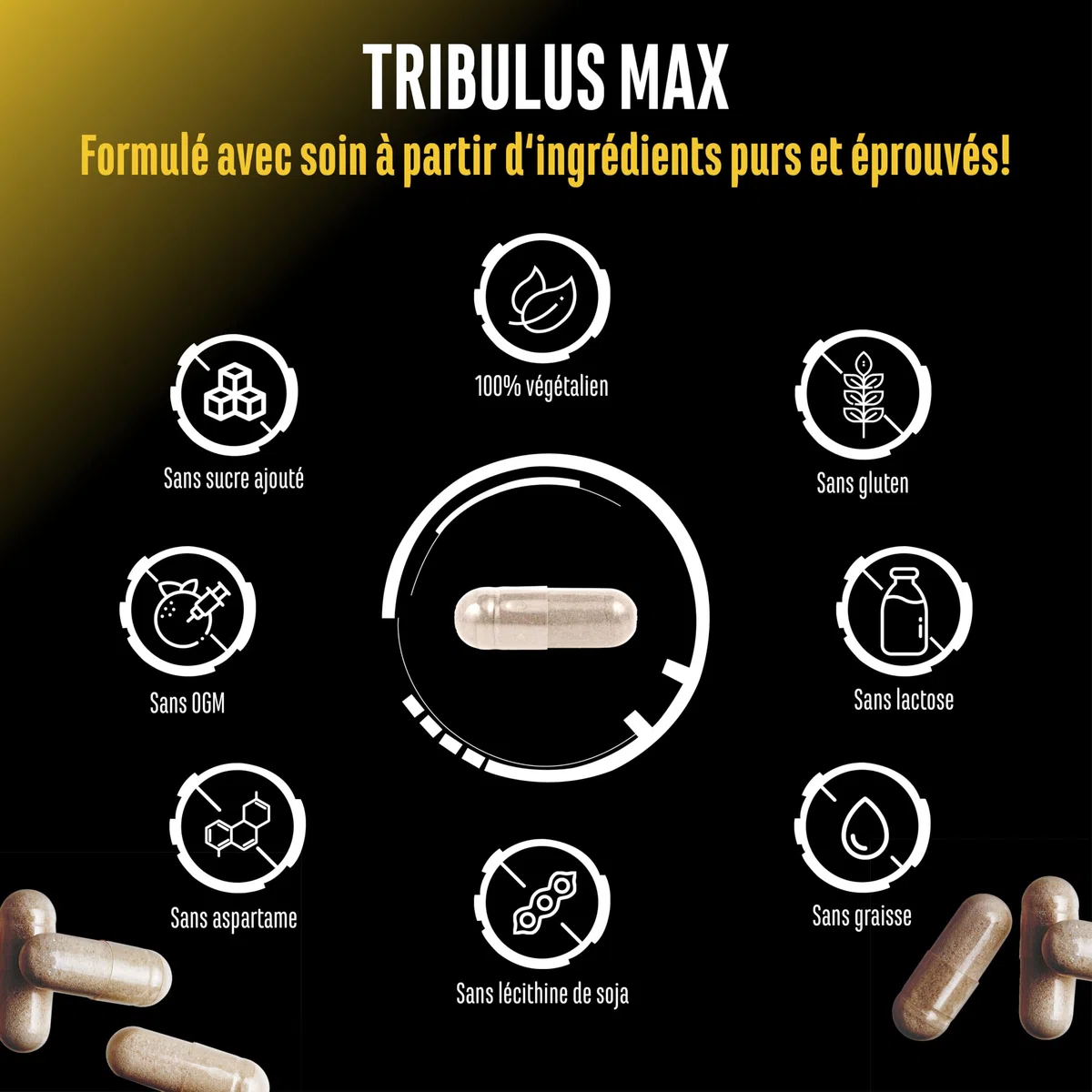 Tribulus Max - 180 capsules - Hautement Dosé avec 4500 mg par Dose Journalière - Premium : 95% Saponines - Extrait pur de Tribulus Terrestris 10:1 - sans Additifs Inutiles, Végan