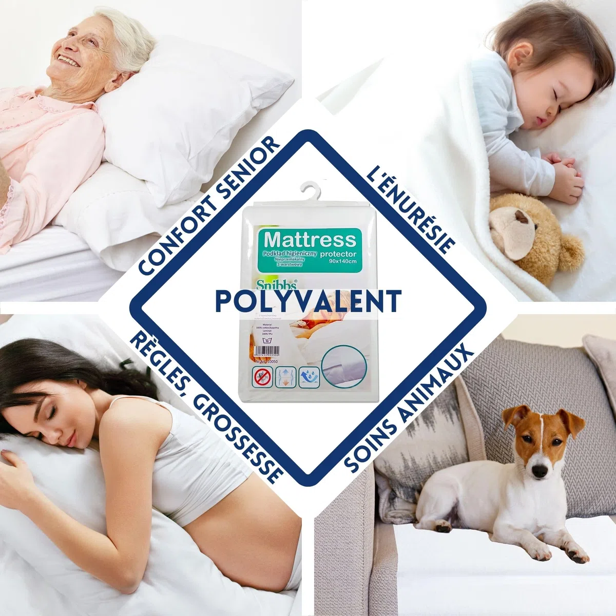 Snibbs Protège-Matelas Impermeable Alaise 90x140, Alèse Imperméable, Alèse pour Incontinence Lavable, Protection Contre L'humidté 90*140, Alèse pour Incontinence en Flanelle 100% Coton, Alaise Chien