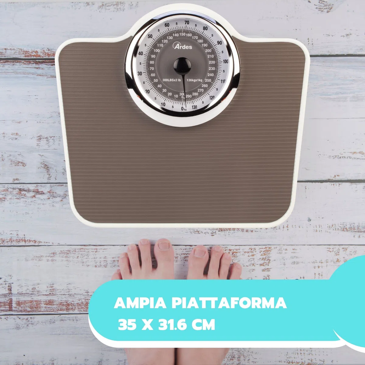 ARDES - AR2PP2M Pèse-Personne Mécanique Sans Piles Style Vintage avec Tapis Antidérapant - Poids en Kilos et en Livres